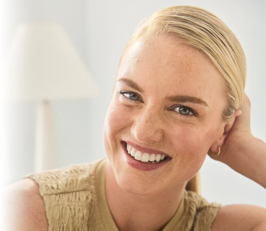 Blonde woman smiling