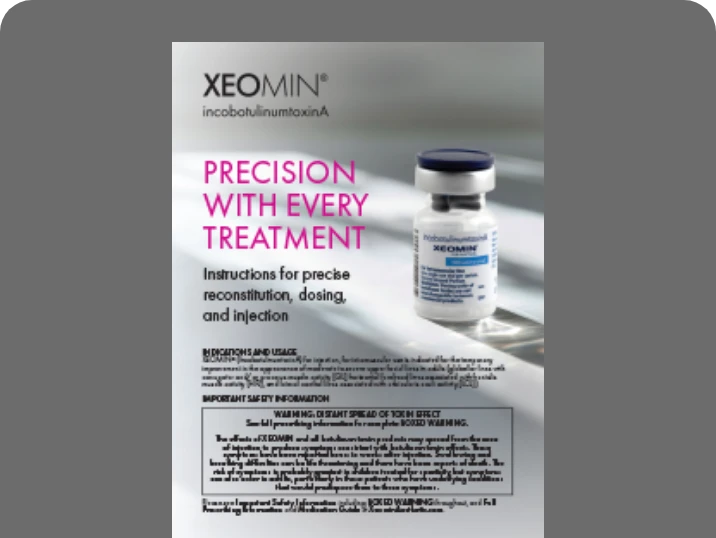 Front cover of the XEOMIN Reconstitution and Administration Guide.