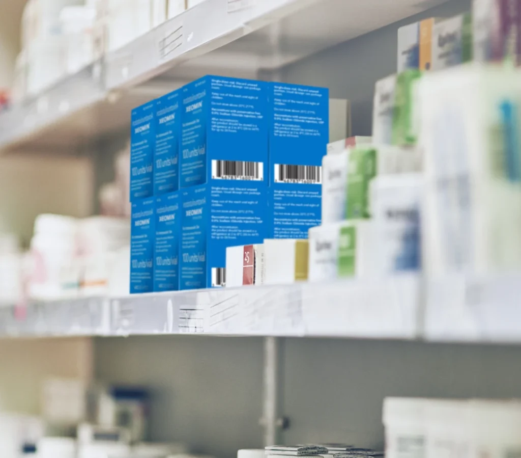 Boxes of Xeomin on a shelf