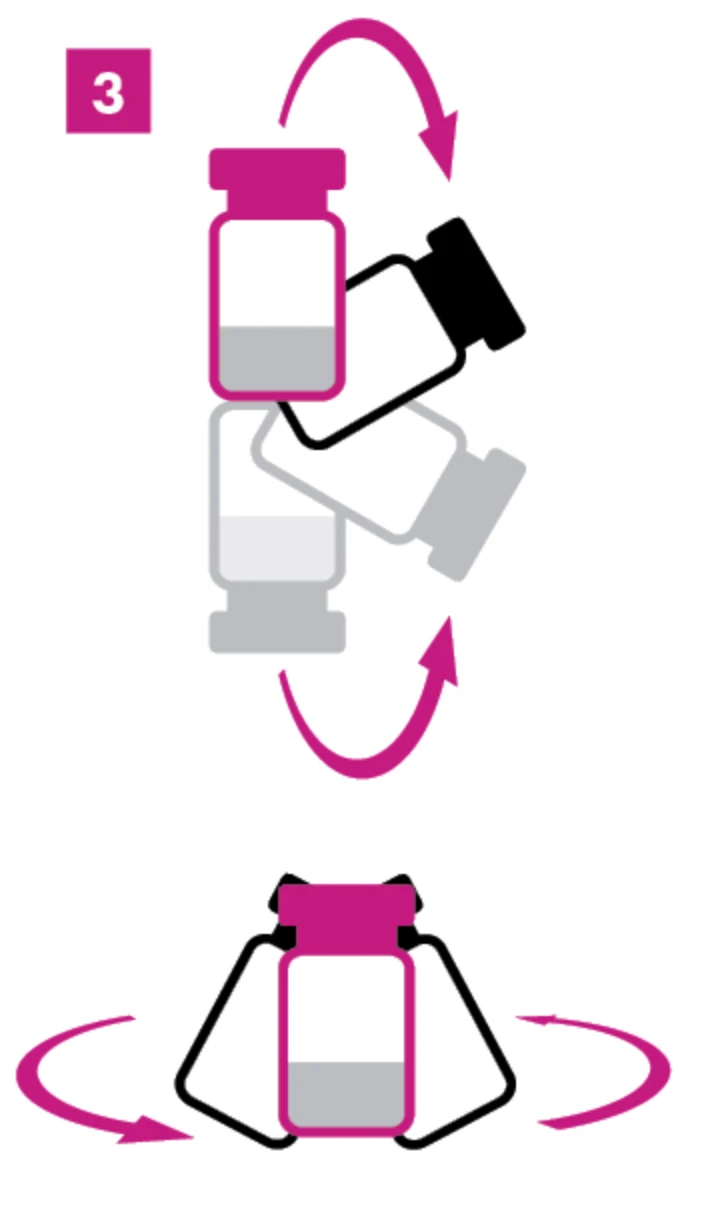 Visualization of inverting and swirling vial